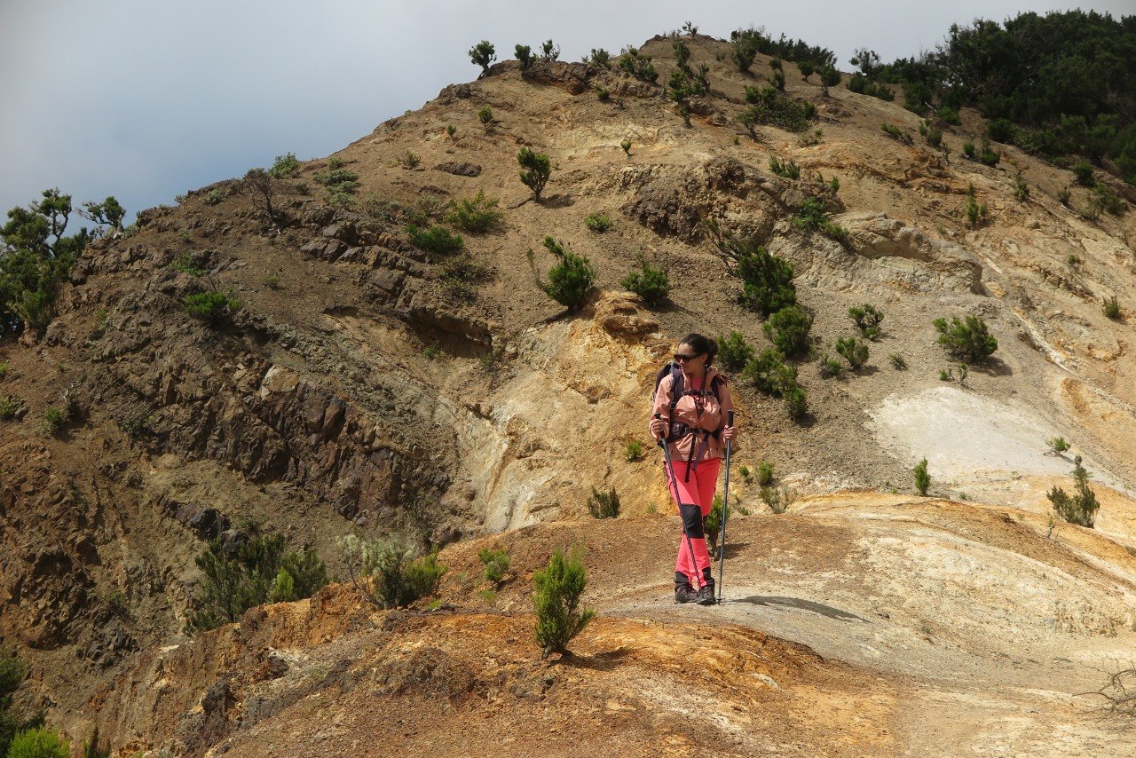 Hiker on a volcanic ridge, Tenerife